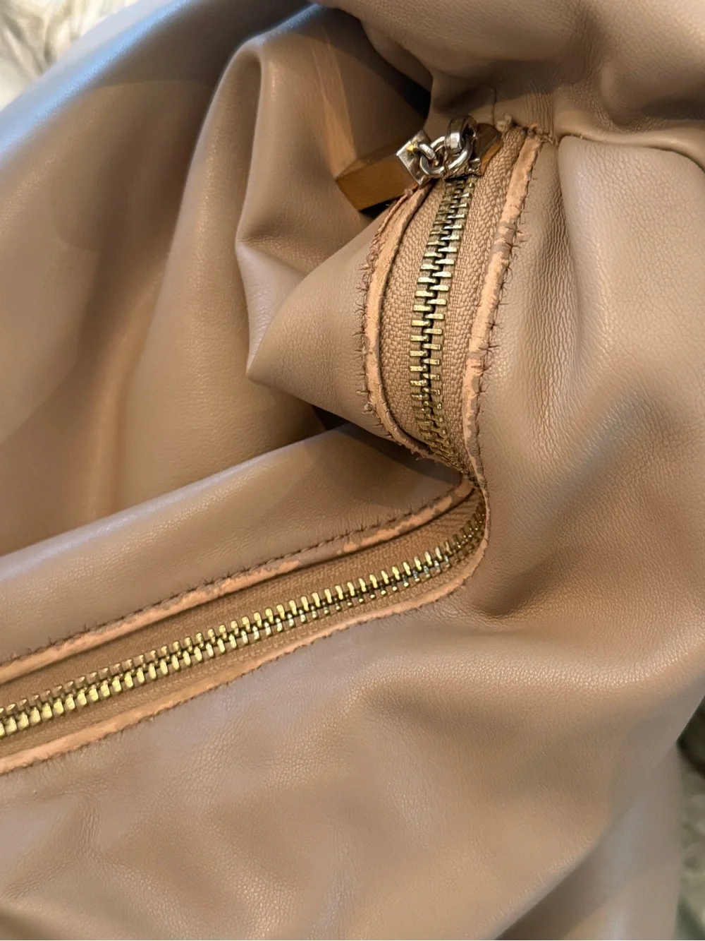 Leather Hobo Bag in Beige - Womens Bag